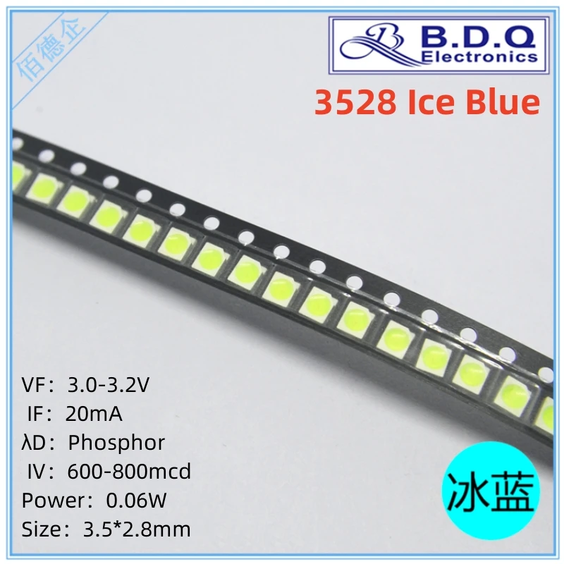 

3528 Ice Blue LED Lamp Beads SMD LED Light Size 1210 Light-emitting Diode High Bright Quality 100pcs