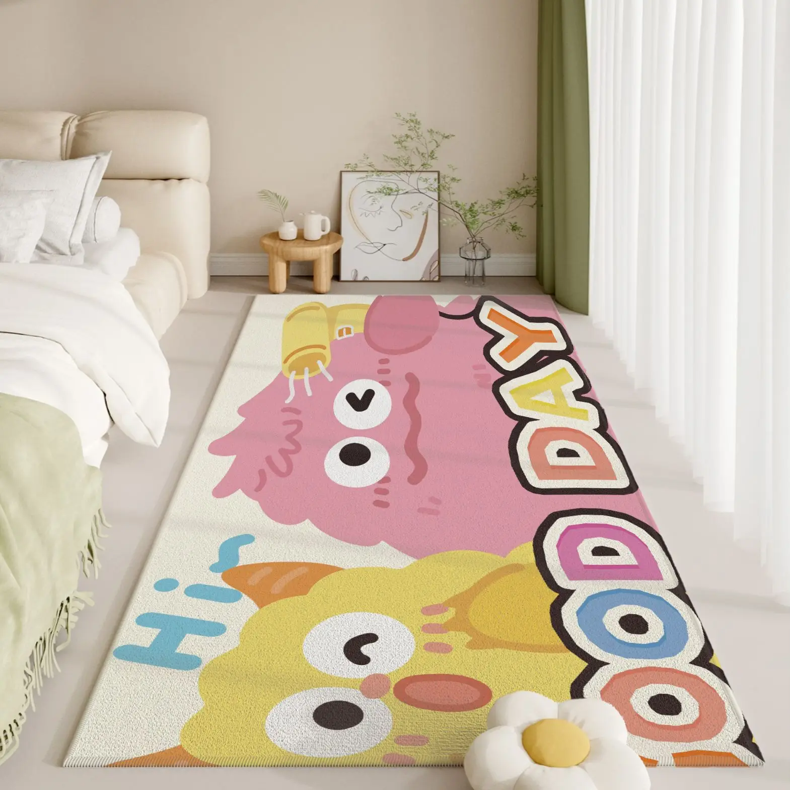 

VIKAMA ins wind Cute Dopamine Cartoon Bedside Rug Girl Waterproof Stainless Bedroom Floor Mat Indoor Decoration