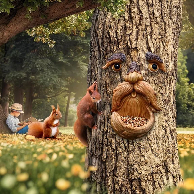 ツリーモンスターバードフィーダー屋外ガーデン樹脂バードフィーダーツリーフェイス中庭アート装飾イースター屋外ツリー彫刻