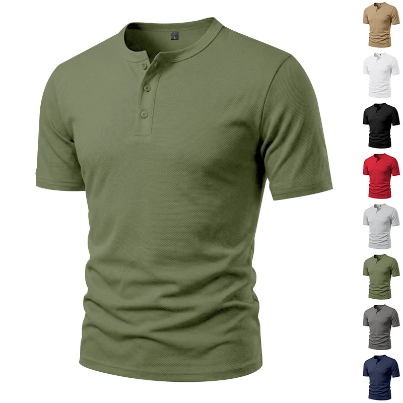 Herren Schnelltrocknendes Eyelet Henry Kurzarm-T-Shirt, Einfarbig mit Rundhalsausschnitt, Sommer Casual Slim Fit Muskel-Gym-Top, 1 Stück – Detail 1
