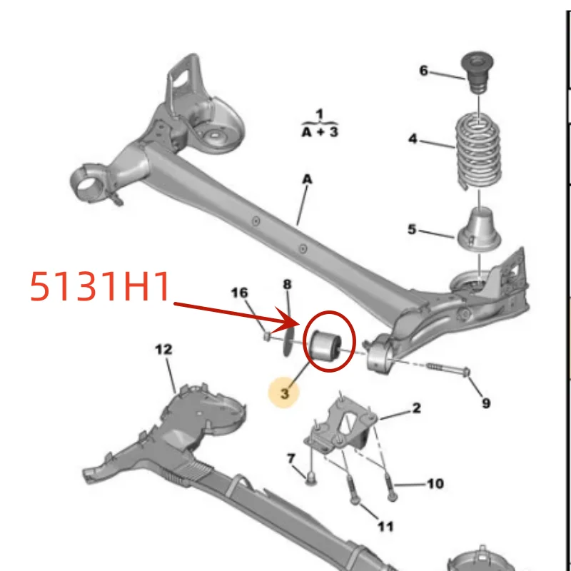 

5131H1 Suitable for Citroen DS5 and DS6 rear crossbeam hinge joint Rear suspension support liner Rubber sleeve