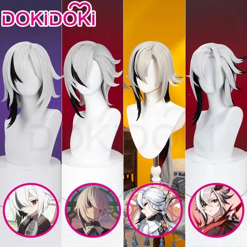 ❤❤2025 IN STOCK Game Genshin Impact Fatui Harbinger Cosplay Wig DokiDoki Halloween Peruere Arlecchino Grad New ★☆