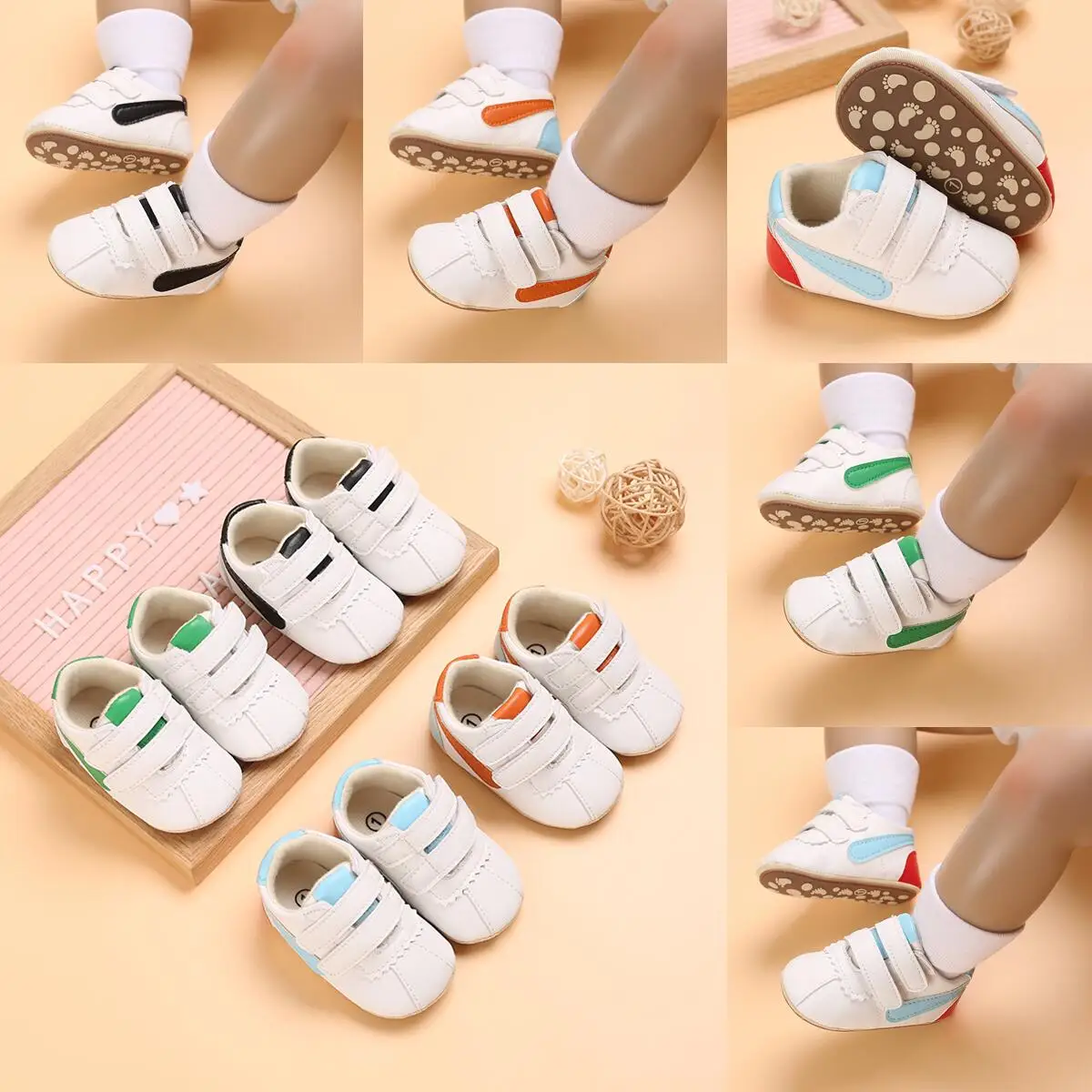 

New Baby Shoes Retro Leather Boy Girl Shoes Multicolor Toddler Rubber Sole Anti-slip First Walkers Infant Newborn Moccasins