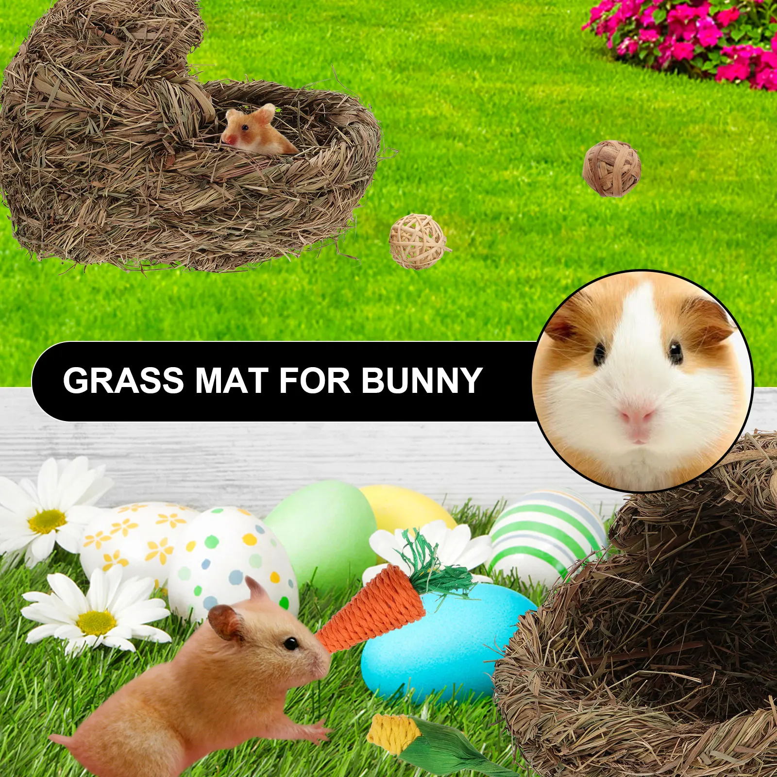 

1Set Hand-Woven Natural Pet For Rabbit Hamster Small Animal Chewable Resting Place Hamster Hut Bunny House Reed Woven Pet Grass