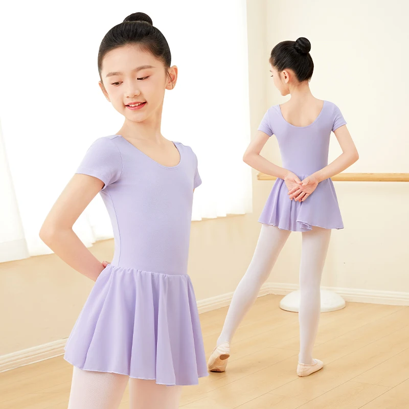 Short Sleeve Ballet Dress for Girls Black Ballet Leotard with Skirt Dance Bodysuit Tutu Skirt for Gymnastics/Skating/Performance