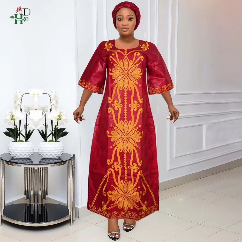 H&D African Clothes For Women Tradition Dress Embroidery Bazin Wedding Party Dress Ankara Robes Trads Wears African Clothes 2024