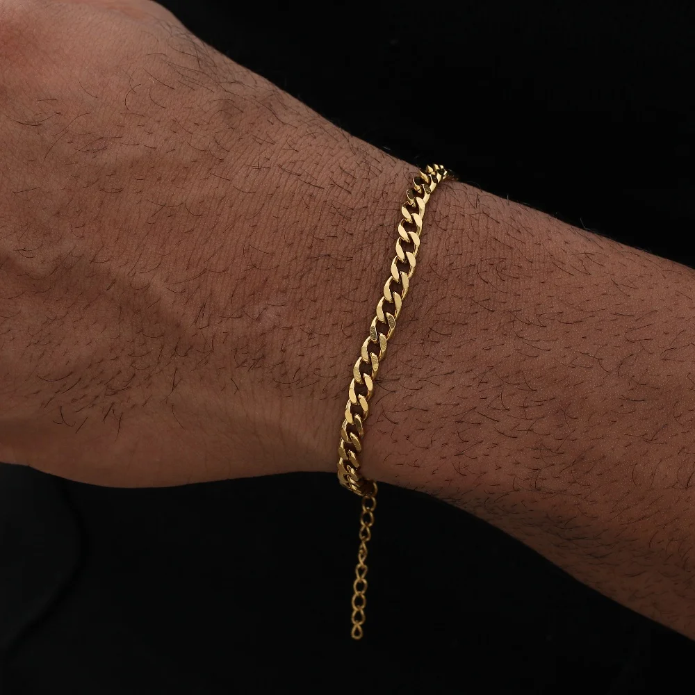 Goldfarbenes Edelstahl-Kubanerkettenarmband für Männer, einfaches Retro-Armband für Frauen, Hip-Hop-Schmuck, trendige Accessoires, Geschenk. – Detail 6