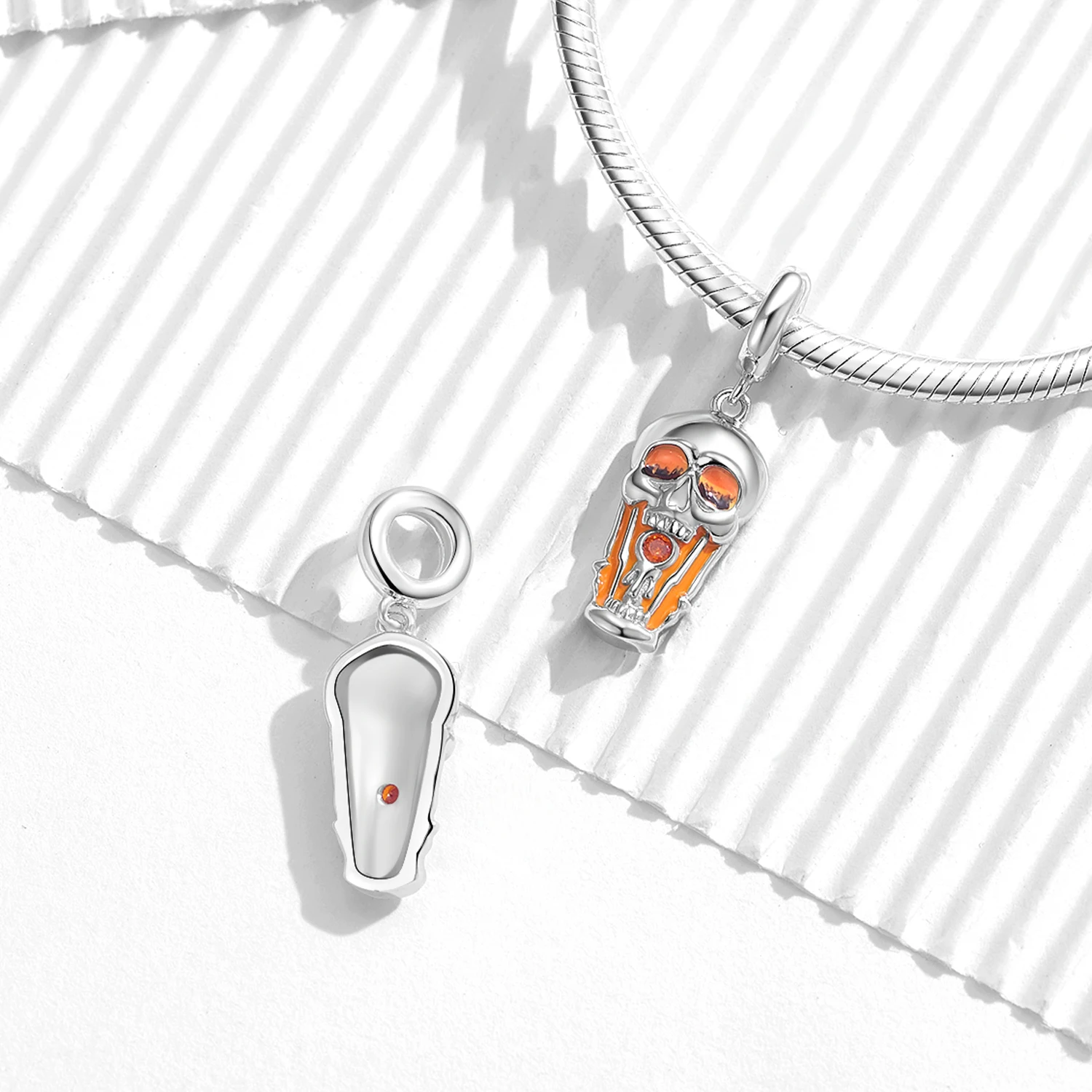 

STILLHOUSE Solid 925 Sterling Silver Skeleton Candle Fire Pendant Halloween Irregular Charm Fit Original Bracelet Diy Accessorie