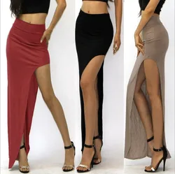 Women Long Skirt Solid Color High Waist Open Side High Slit Sexy Package Hip Skirt Fashion Comfy Casual 2024 Summer