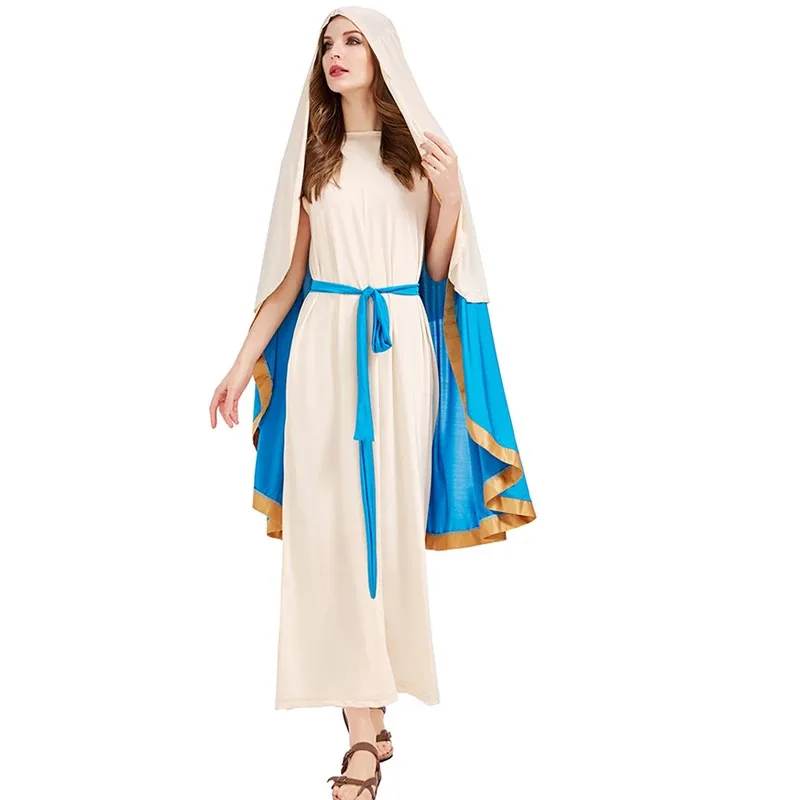 여성 할로윈 성 메리 의상 성인 성경 시대 무대 공연 성모 마리아 드레스