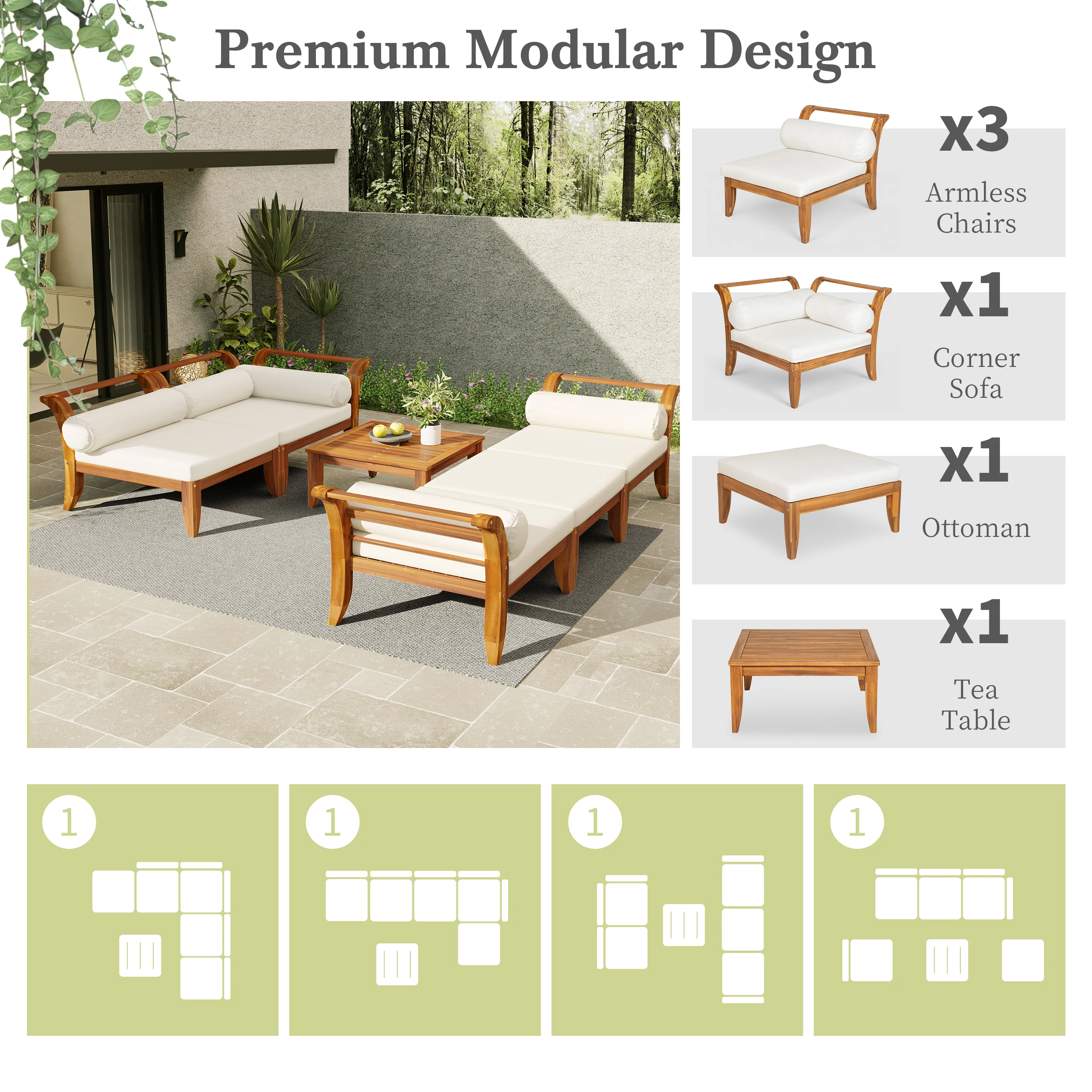 Kép 4: # Dohosodik faipari kültéri Dívány beállítása 6-piece l-shaped Modulusos sectional vel Vízálló Párna Átváltható