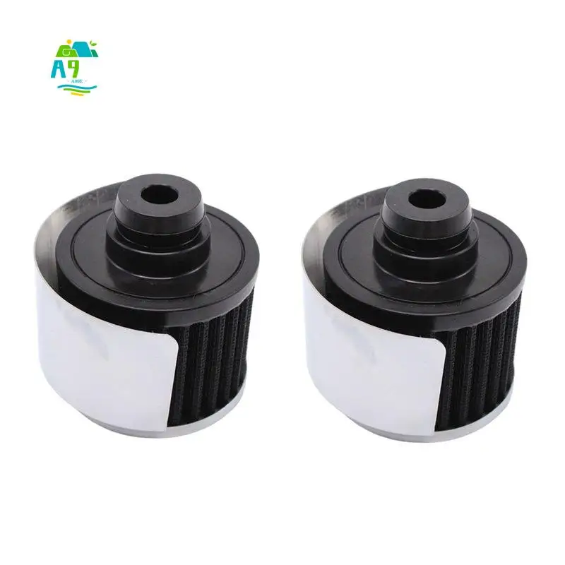 A09E-2Pcs 9516BLK Black+Chrome Washable Valve Cover Breather With Hood Push-In Styl Filter Elements For 1 1/4