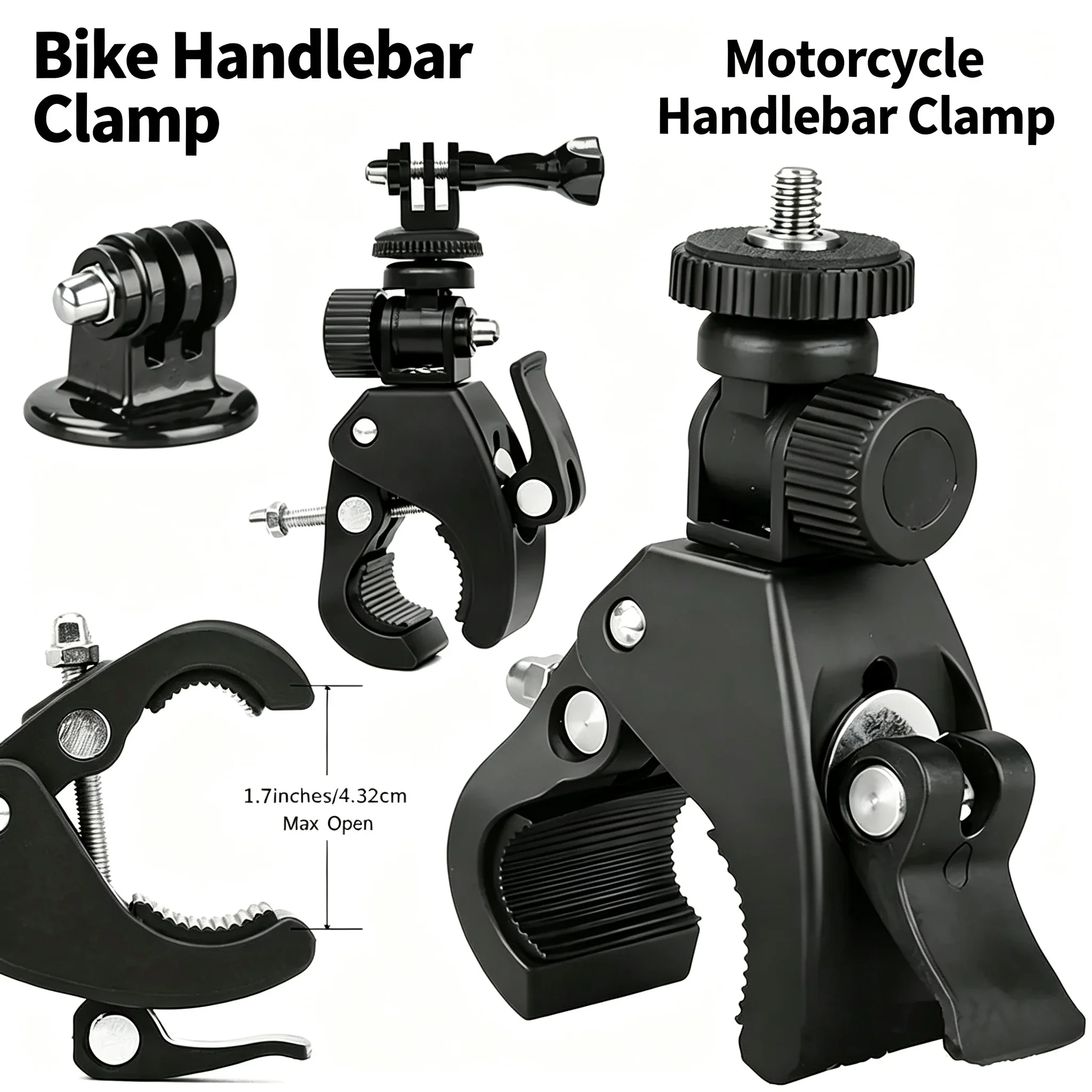 Support de montage pour guidon de vélo ou de moto pour GoPro 12 11 10 9 8 7 6 5, DJI, Insta360, SJCAM, pour caméra d'action