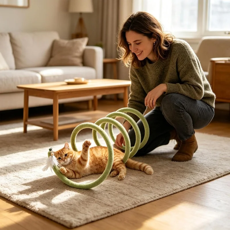 Foldable Plush Cat Tunnel Portable Interactive Pet Play Toy for Indoor Kitten Training
