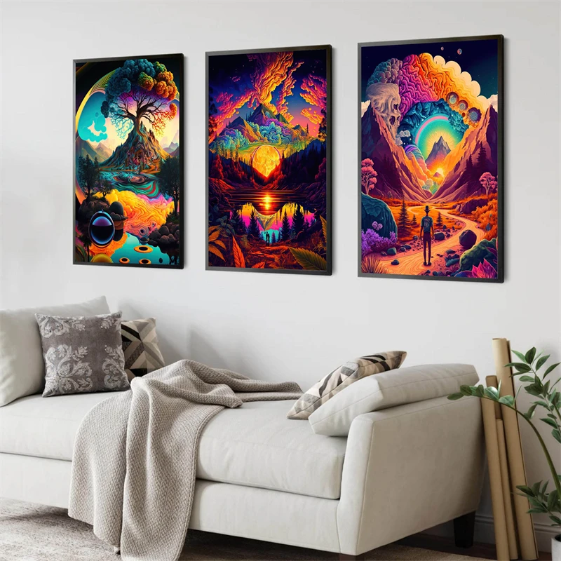 Neon Colorful Cosmic Psychedelic Character Metamorphosis Mushroom Nature Print Canvas Poster Aesthetic Wall Art Home Room Decor