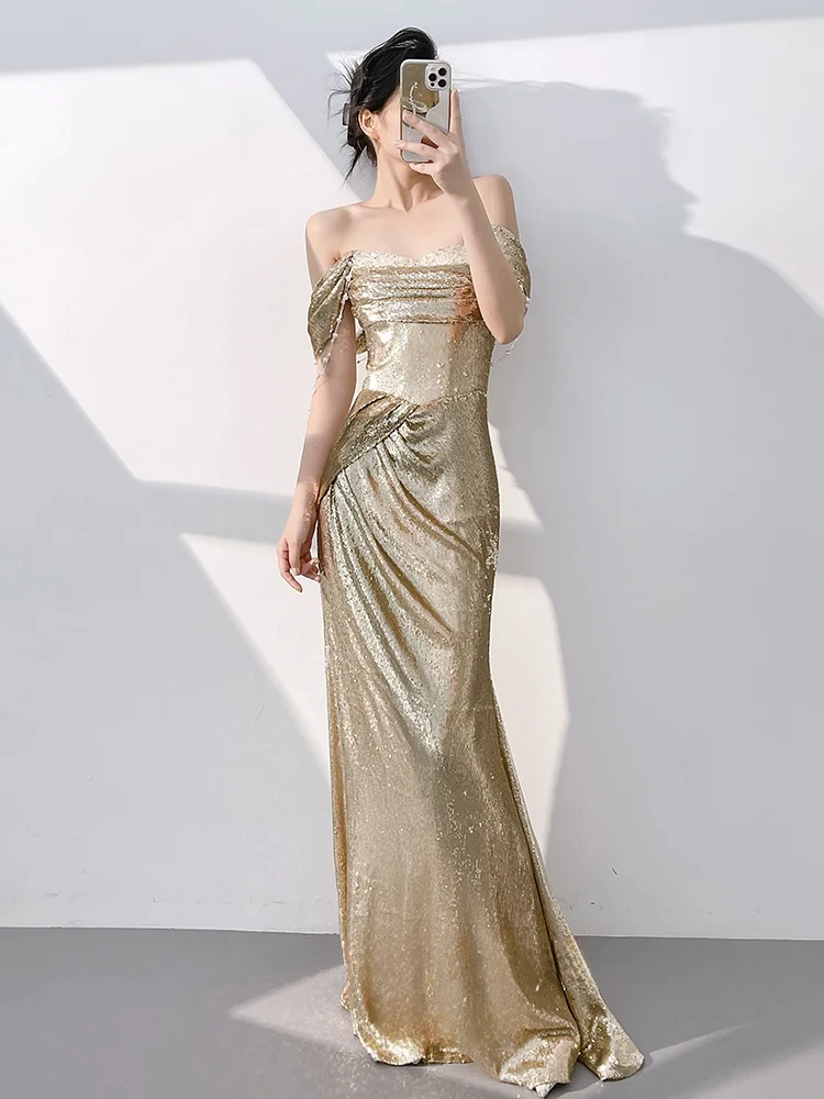 Vestido de Gala Dou F 2025 Novo de Luxo Sensação Sofisticada para Ocasiões Especiais, Modelo Sereia de Um Ombro co...