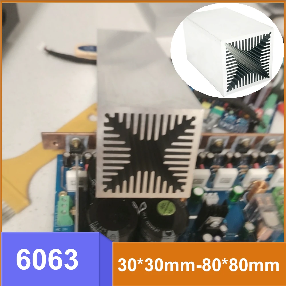 1pcs 6063 Aluminum Profile Air-Cooled Heat Sink 30x30-80x80mm High-Power Wind Tunnel Radiator Power Module Transistor Cooling