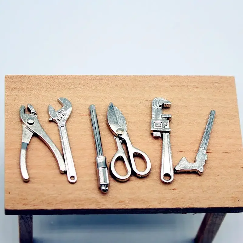 5 pçs 1:12 casa de bonecas em miniatura liga chave ajustável alicate ferramentas conjunto modelo reparo para casa boneca decoração crianças fingir jogar brinquedos