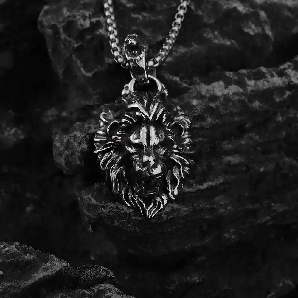 Metal Lion Head Pendant Necklace Men\'s Hip Hop Necklace New Product European and American INS Personalized Jewelry