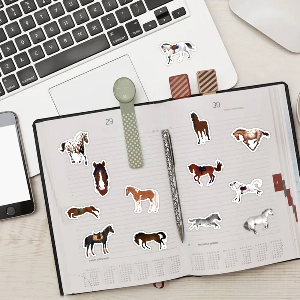 60 قطعة من ملصقات جرافيتي على شكل حصان كرتوني راكض مقاومة للماء للثلاجة والجيتار والكمبيوتر المحمول لعبة لوح التزلج للدراجات النارية #4