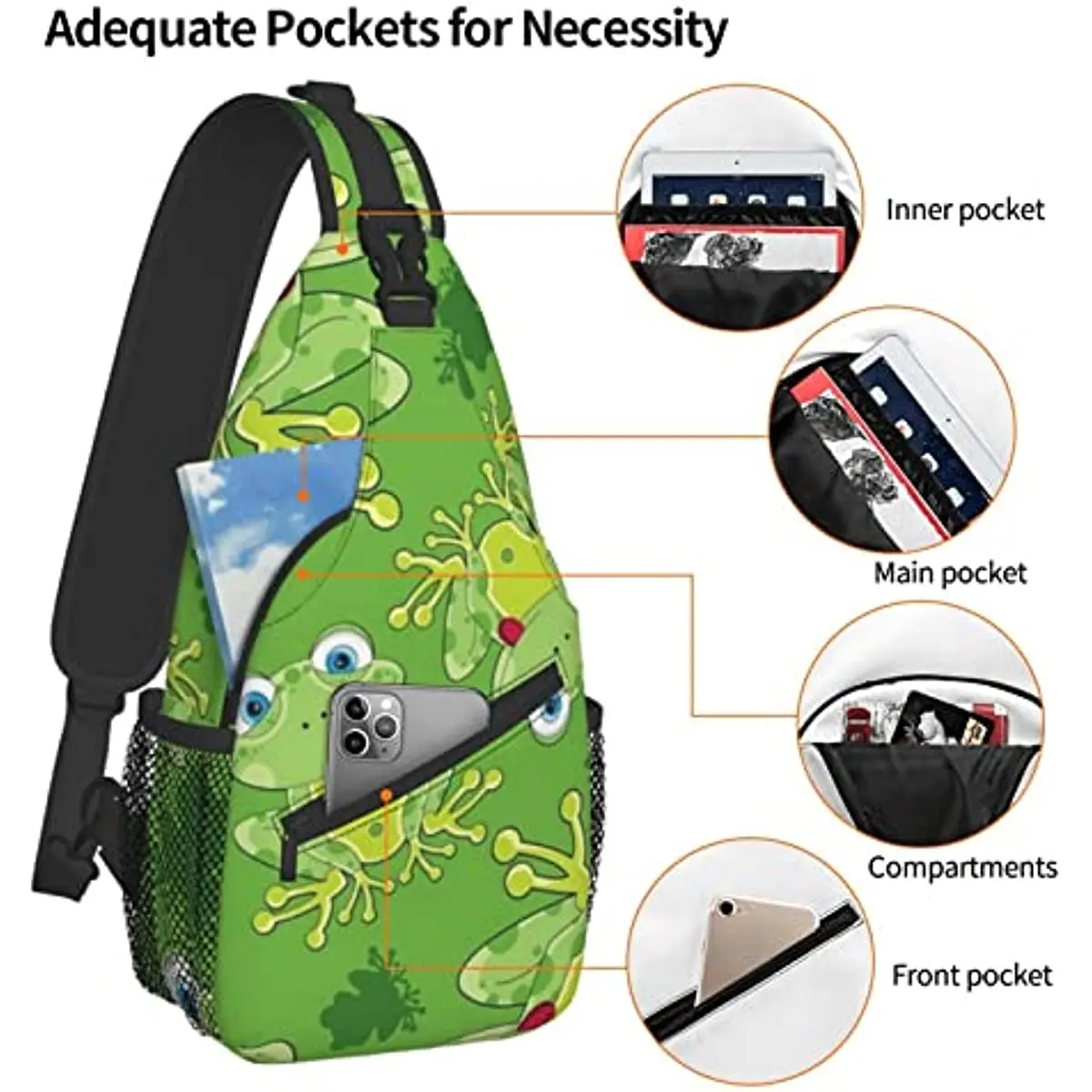 Frog Sling Bag for Women Men,Animal Print Crossbody Shoulder Bags Casual Sling Backpack Chest Bag Travel Hiking Daypack Outdoor