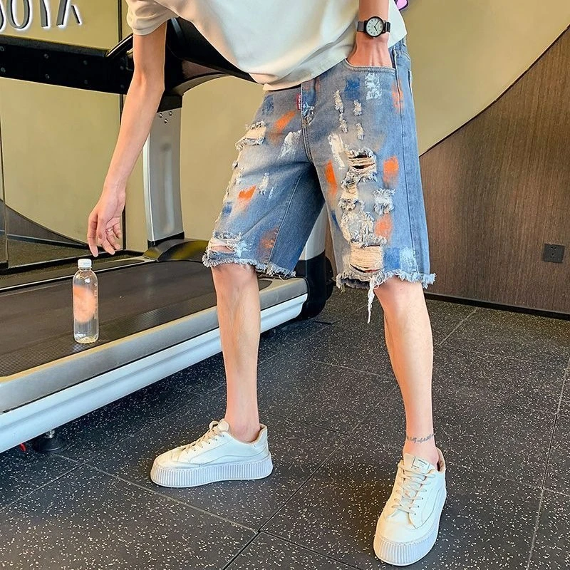 

Men's Fashion Torn Denim Shorts for Summer Lightweight and Breathable Ragged Design Edgy Street Style Loose Fit Casual Wear