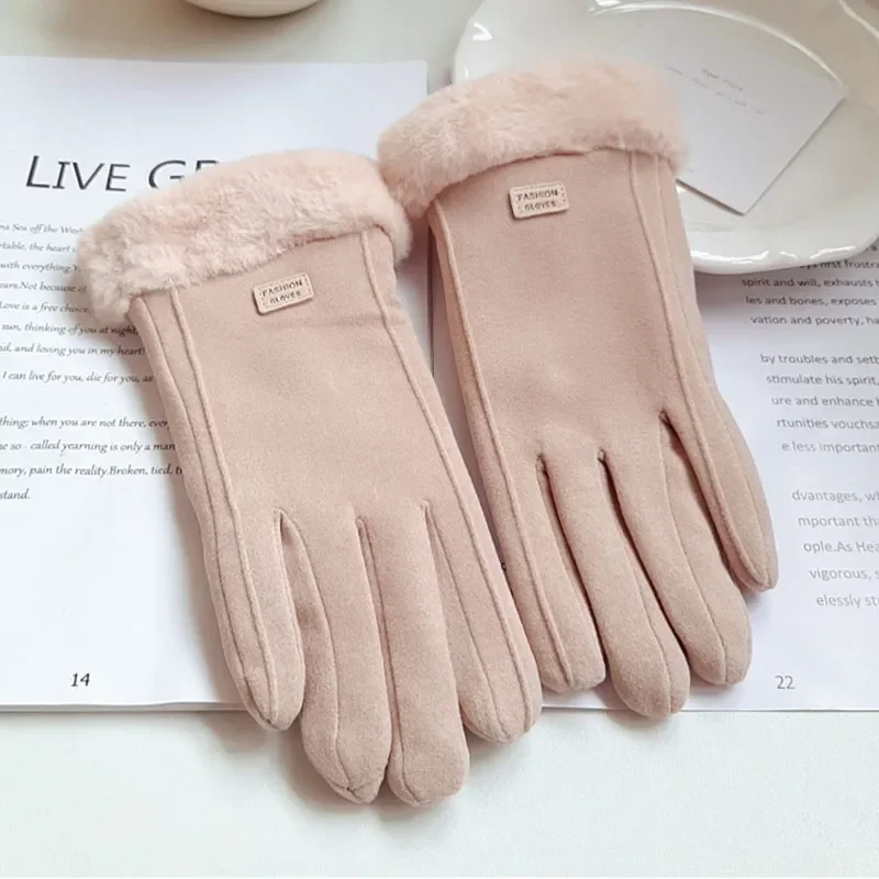 Women Winter Thick Plush Gloves Fashion Warm Suede Outdoor Guantes Lady Touchscreen Driving Gloves Sports Cycling Mittens