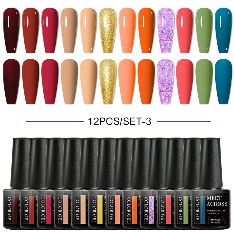 10/12Pcs Gel Nail Polish Set Coffee Red Color Semi Permanent UV