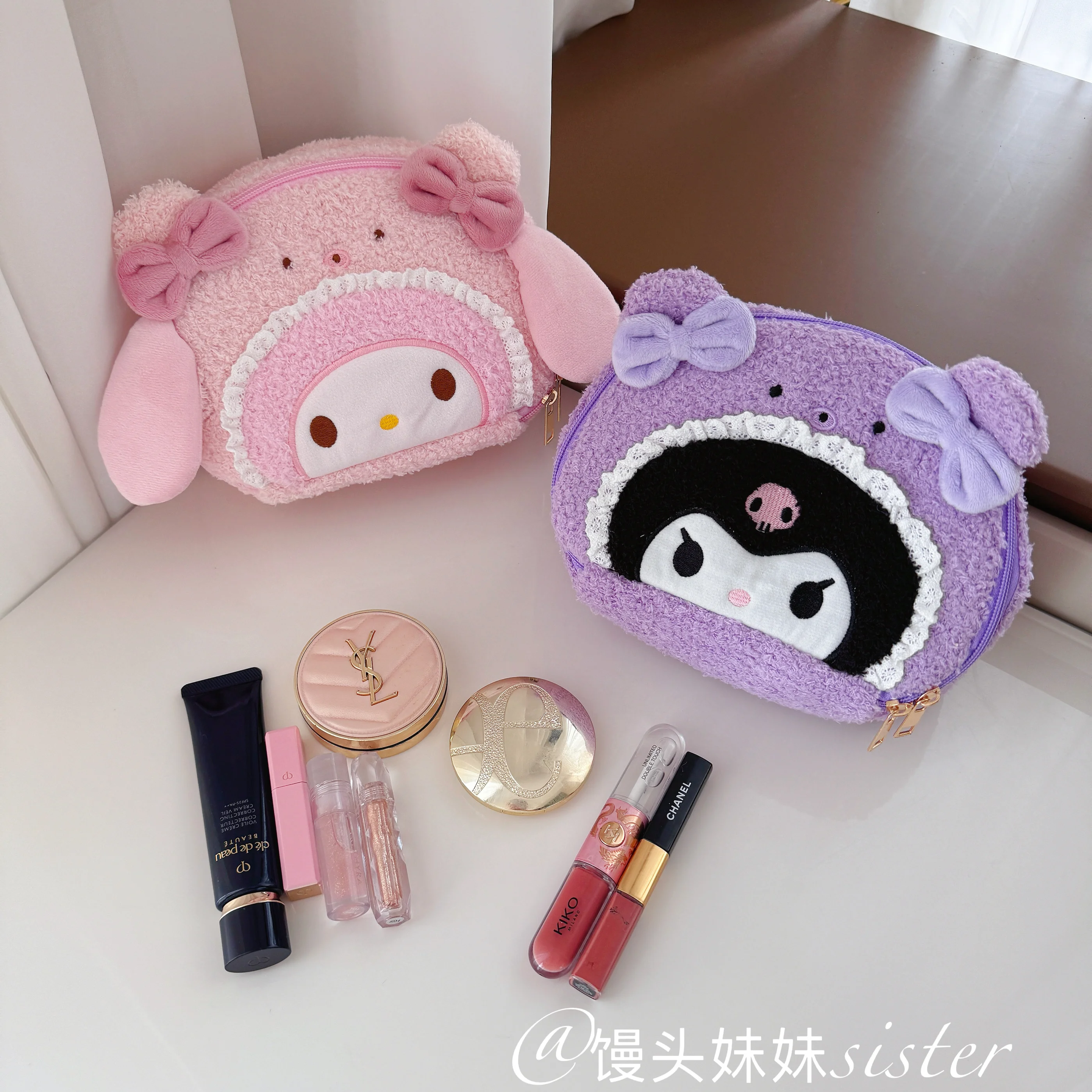 Sanrio Cinnamoroll Cosmetic Bag Kuromi My Melody Hello Kitty Plush Bag Large Capacity Pochacco Travel Cosmetics Storage Bag Gift