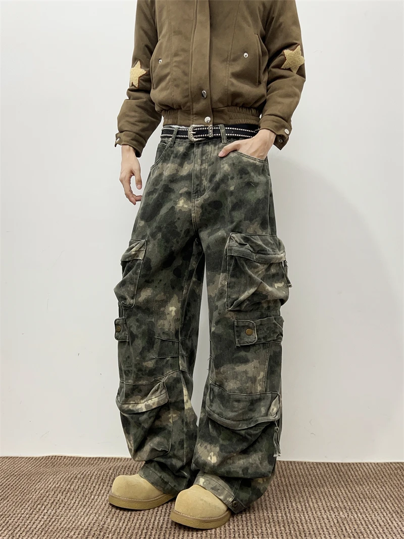 Loose Straight Leg American Style Camouflage Workwear Pants Men's Casual Trousers Street Dance Loose Long Pants Street Style