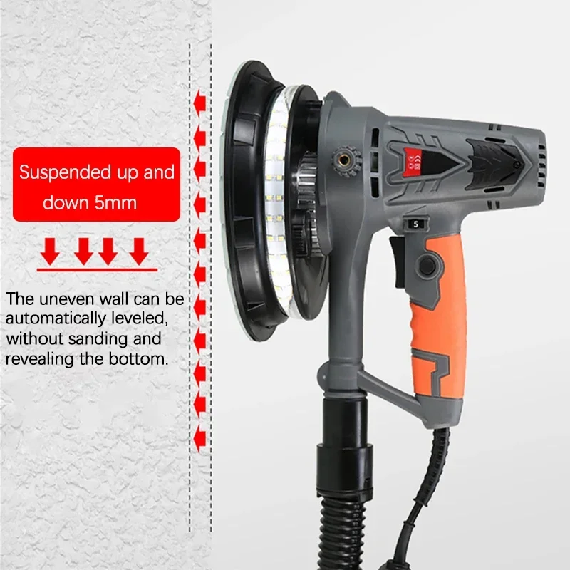 220V 1250W Wall Polishing Machine Drywall Sander Portable Led Light Wall Putty Sand Disc Handheld Electric Grinding Polisher