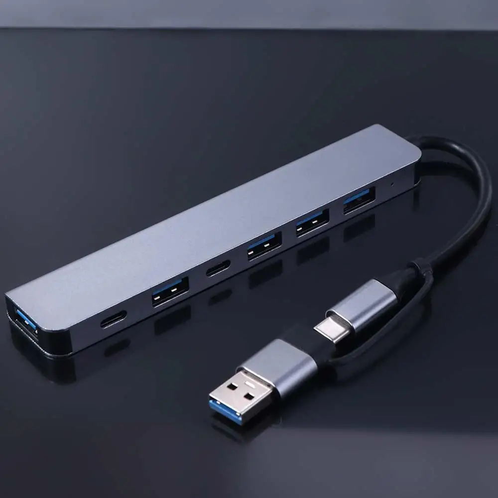 1 To 7 Type-c Expansion Dock Hub Multi Interface Splitter 7-in-1 USB Splitter Multifunctional Aluminum Alloy