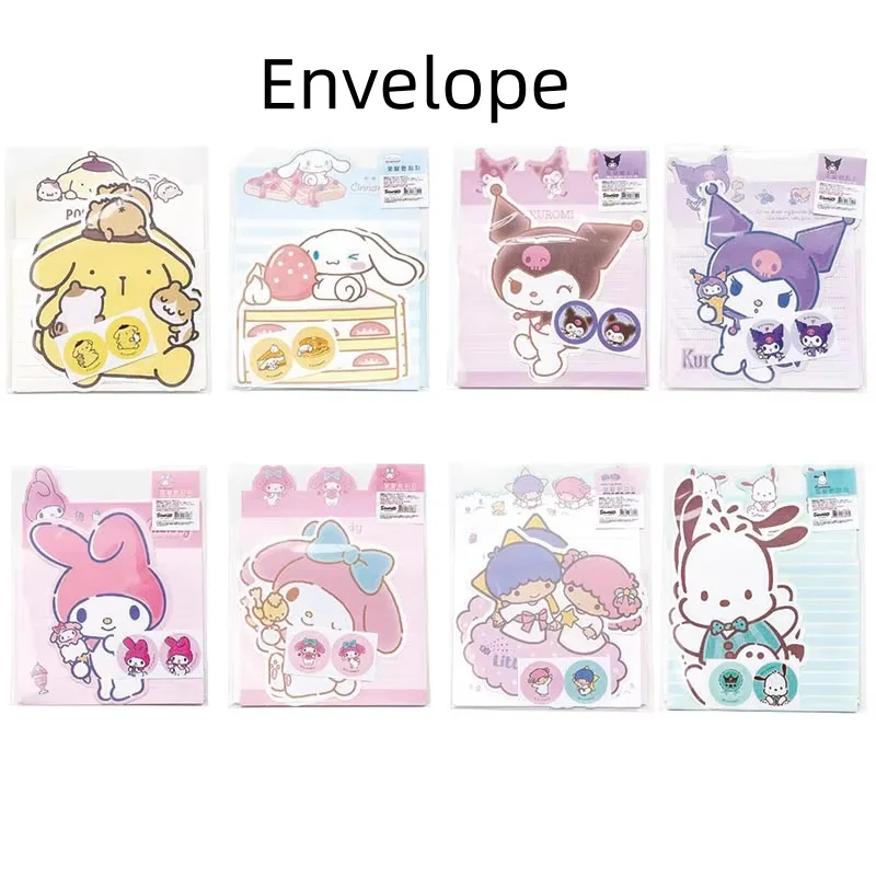 16set/lot Sanrio Melody Kuromi Envelope Set Little Twin Stars Festival Message Greeting Card Memo Pad School Supplies Kids Gift