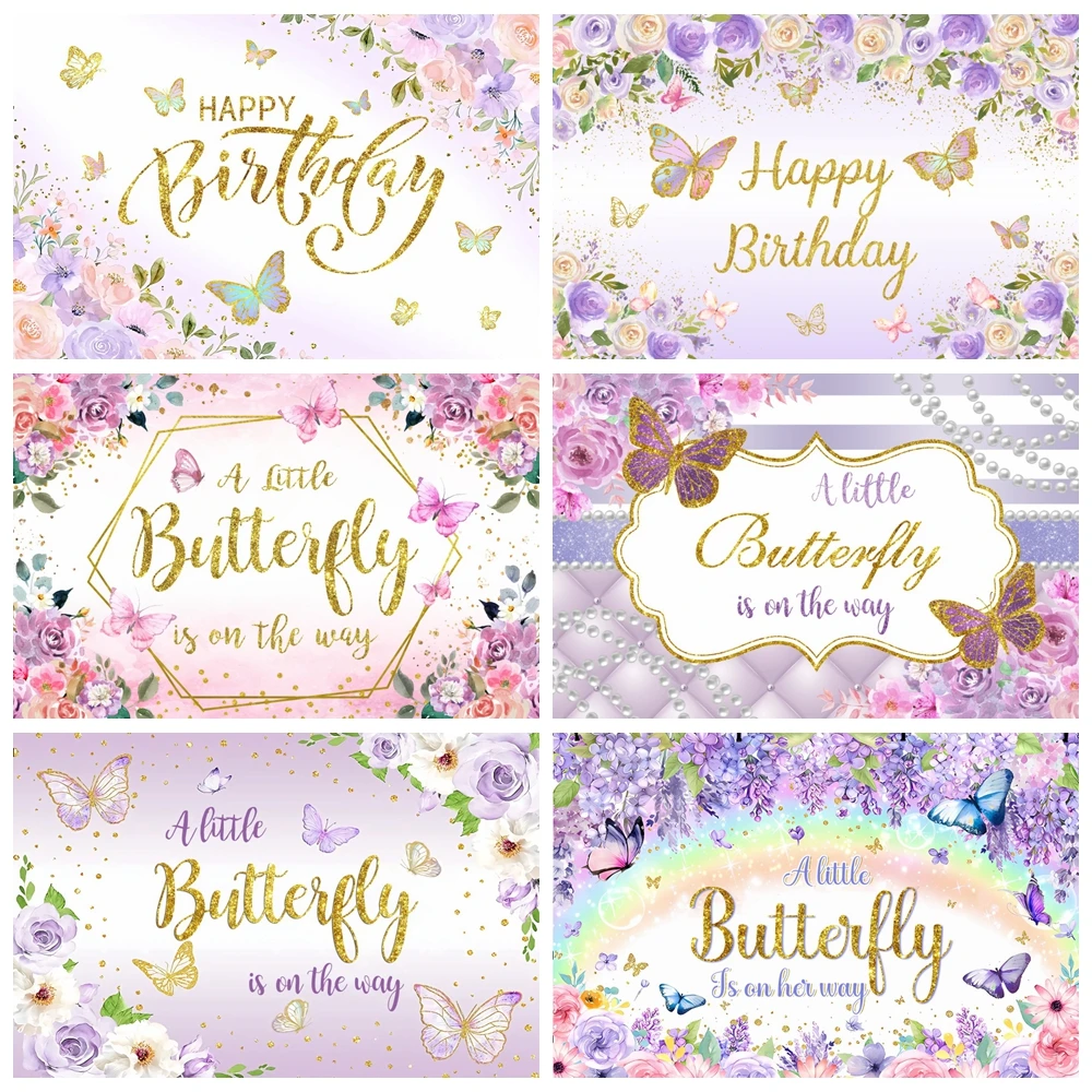 

Flower Butterfly Backdrop for Girls 1st Birthday Party Castle Baby Shower Rainbow Ballet Dancer Photography Background Decor