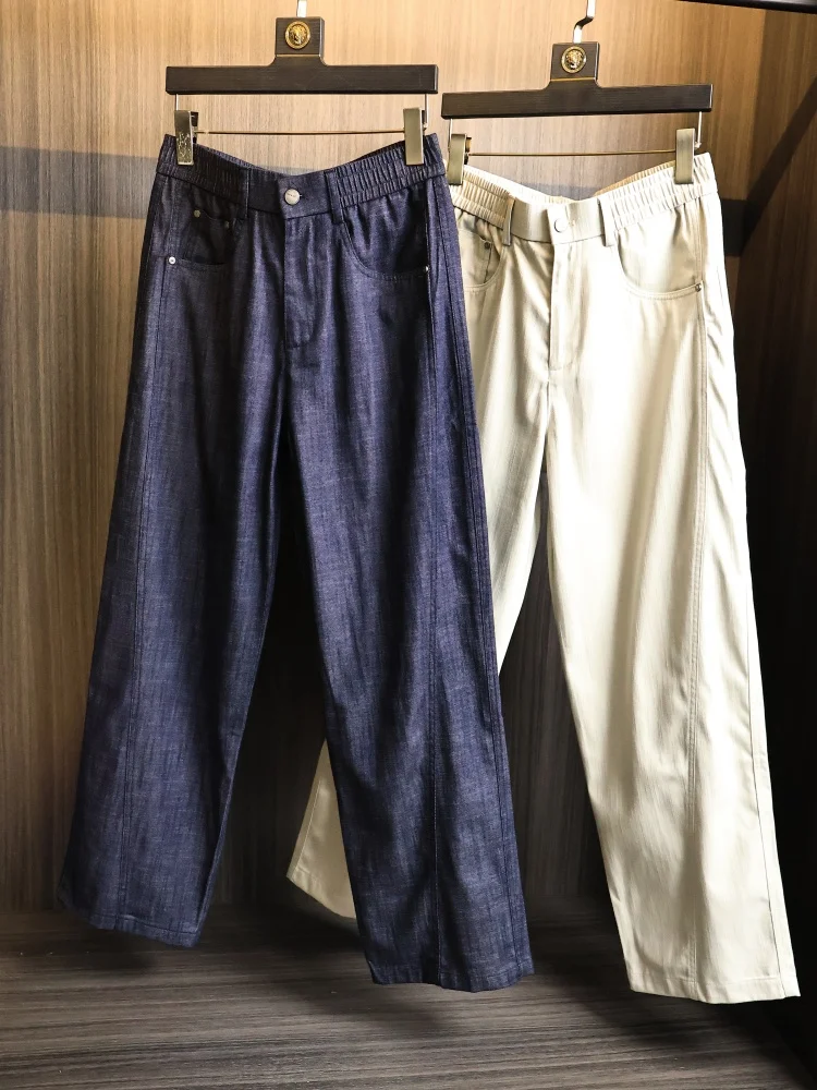 

Мужские повседневные брюки в американском ретро-стиле: дышащие, приятные к телу, свободного прямого кроя, однотонные, универсальные, комфортные для весны и осени.