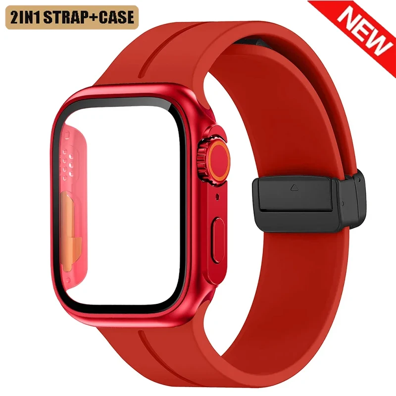 Armband+Glas+Gehäuse für Apple Watch Band 45mm 40mm 44mm 41mm 38mm 42mm Armband iWatch Serie 10 11 8 9 7 6 5 4 3 SE Silikonarmband