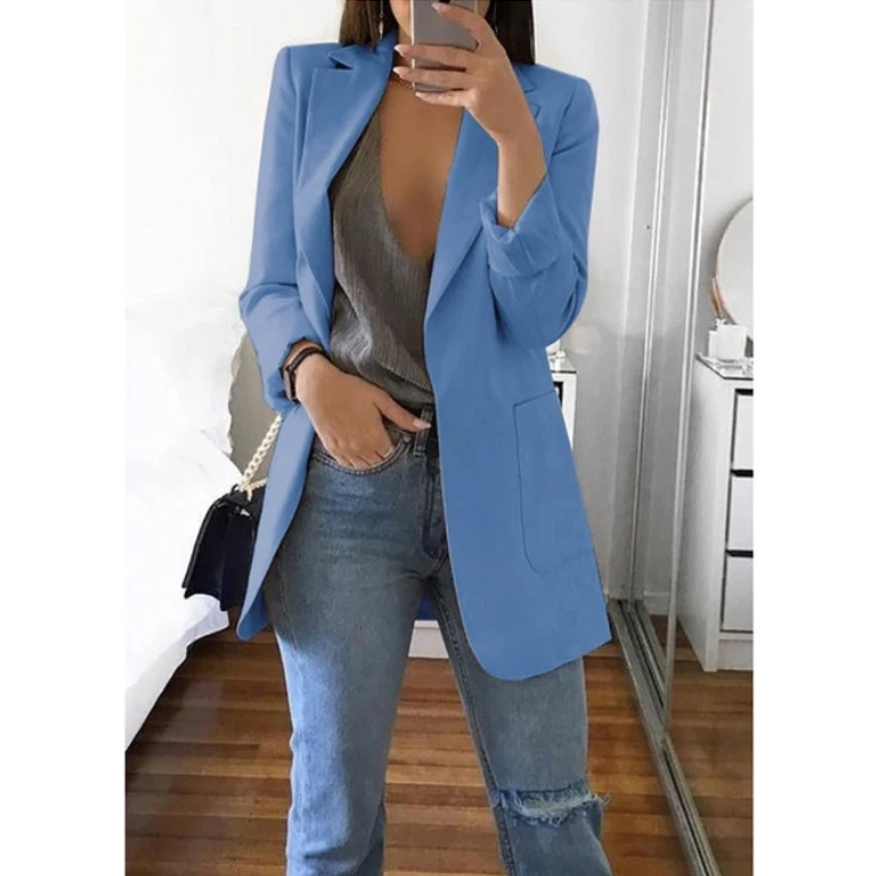 European and American Fashion Casual Suit Polo Neck Slim Fit Cardigan Temperament Women\'s Coat Spring and Autumn 2024