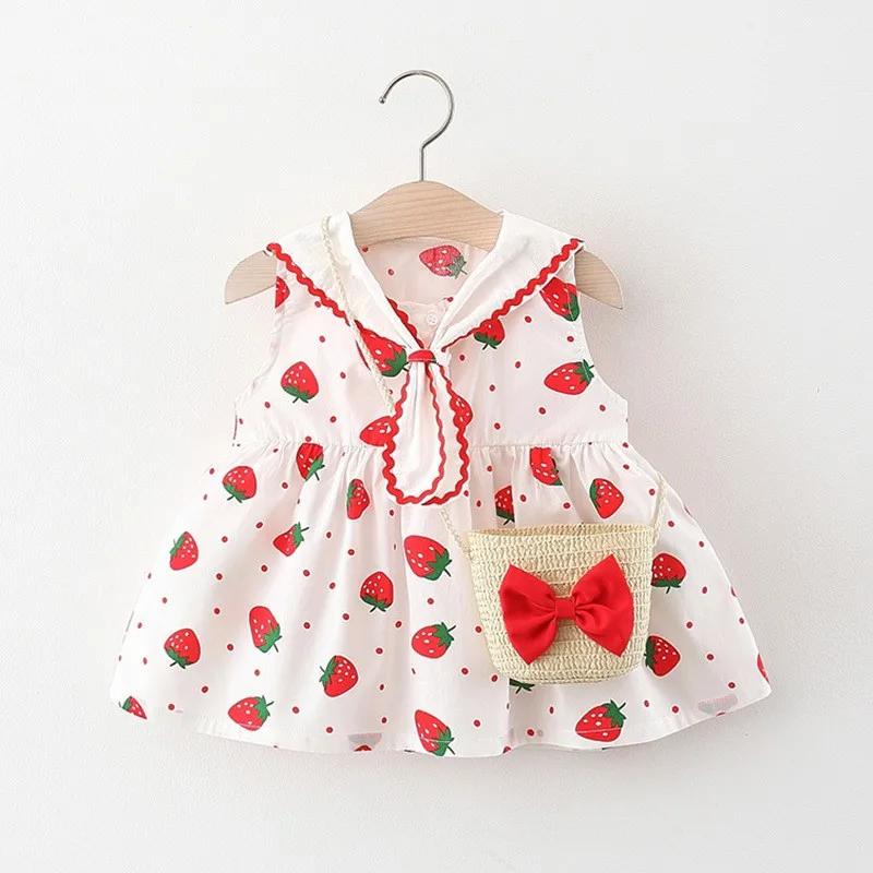 Summer newborn baby girl clothes outfits strawberry vest dress for infant baby cloth babies 1st birthday princess dresses dress