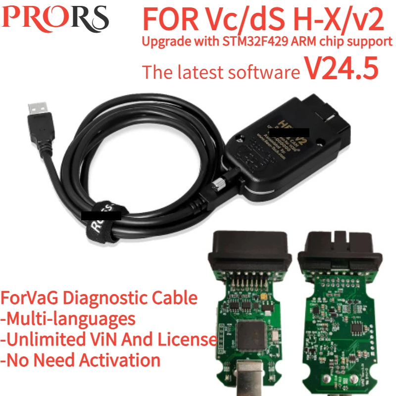 2024NEW V24.5 True Second Generation Multilingualism Real ForVaG HeX/V2 FOR Vc/S Upgrade STM32F429 Chip Support Diagnostic Tool