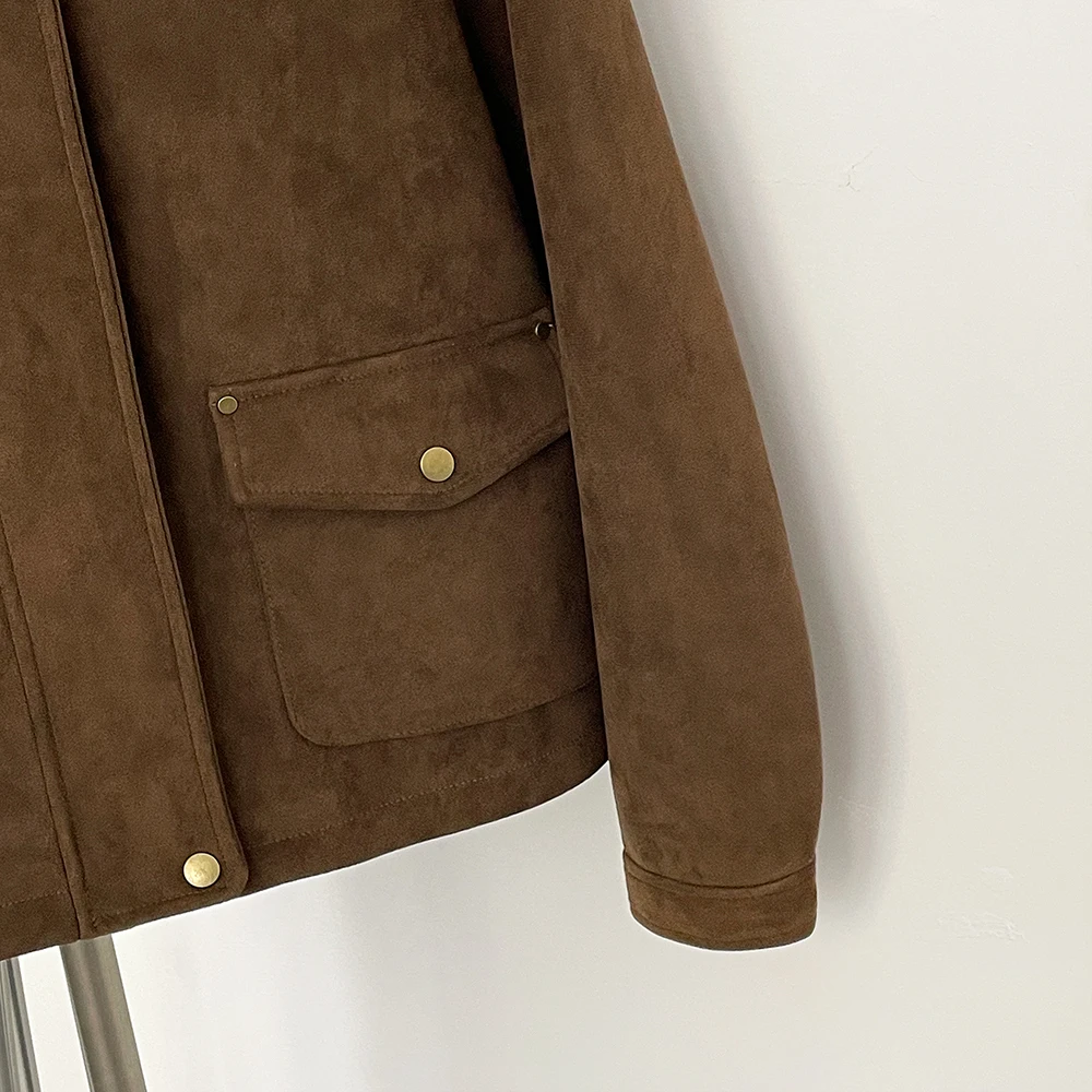 เสื้อแจ็คเก็ตหนังเทียม ผู้หญิง ฤดูใบไม้ผลิ ฤดูใบไม้ร่วง เสื้อแจ็คเก็ตหนังเทียมแฟชั่นผู้หญิง เสื้อโค้ทหนัง PU สั้น กระเป๋าสำหรับผู้หญิง