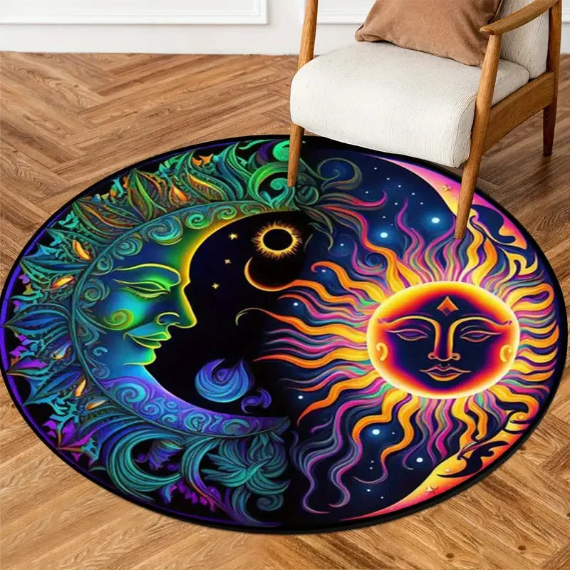 Bunte dekorative Vintage himmlische Sonne Mond Runde Teppich Matte Teppich Stern Karte Erde Home Dekoration für Wohnzimmer Schlafzimmer – Detail 9