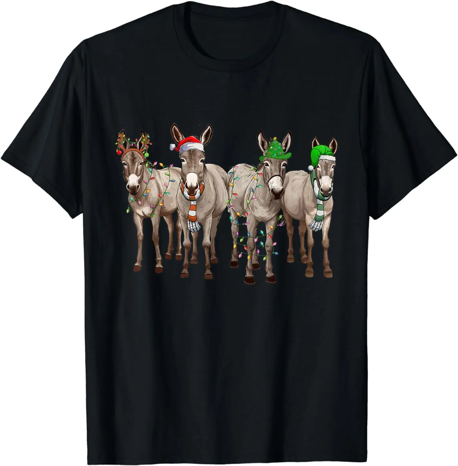 

NEW Donkey Christmas Lights Vintage Farm Xmas Donkey Lover Gift T-Shirt S-3XL