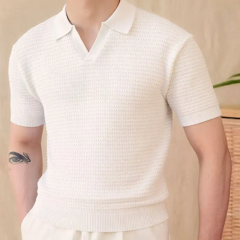 

Summer 2026 Men's Loose Fit ort Sve Knitwear V-Ne Retro Sle Color Heavy Gauge Casual Faion Streetwear