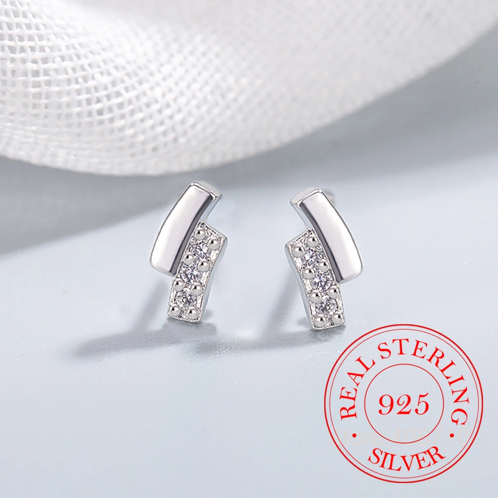 

Простые двухрядные изогнутые серьги-гвоздики из стерлингового серебра 925 пробы с кристаллами для женщин, ювелирные изделия для пирсинга, Aretes De Mujer, подарок на вечеринку