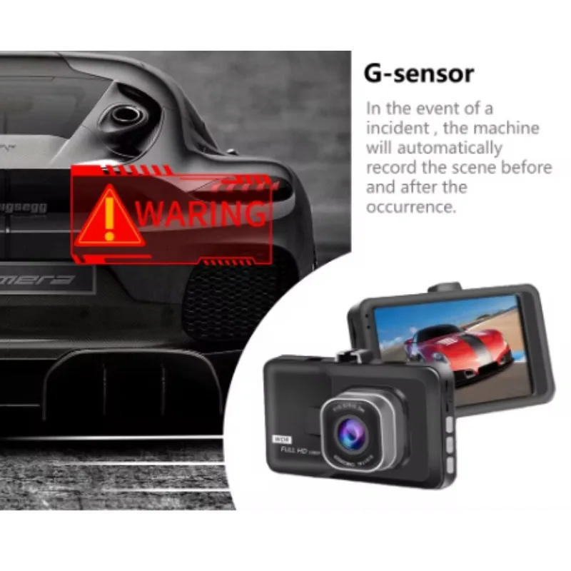 Car Dash Cam 1080P Full HD Driving Recorder Built-in G Sensor 2 Inch Screen Night Vision Wide Angle 24H Parking Mode Camera