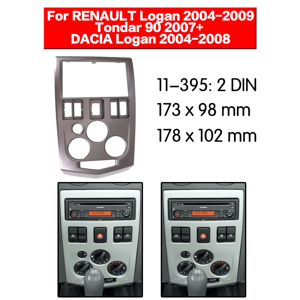 

Car of Fascia Panel Stereo Installation Kit Center Console Trim For RENAULT Logan 04-09/Tonder 90 2007+/DACIA Logan 04-08 2DIN