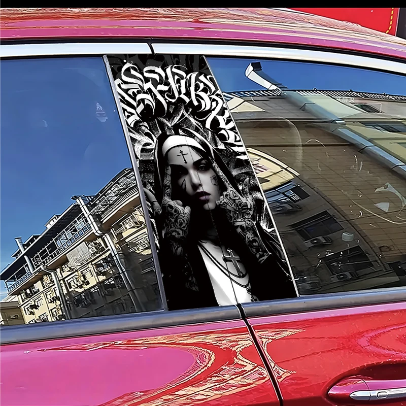 2pcs car B-pillar stickers Tattooed Nun Scratch resistant personalized stickers view 4