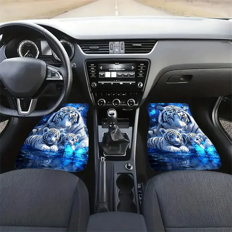 4pcs Dreamy White Tiger Pattern Car Floor Mat Set, Crystal Velvet Anti-slip Mat, 4pcs Universal, Decorate The Interior Space, Ef