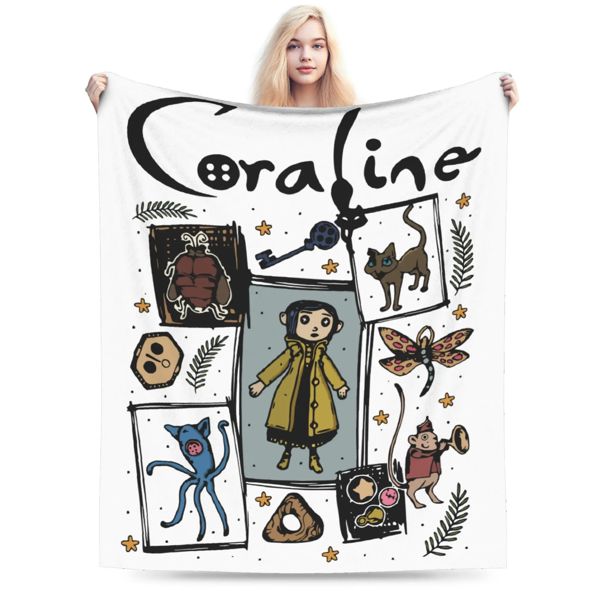 

Horror Cartoon Coraline Blankets Flannel Summer Multi-function Lightweight Throw Blanket for Bedding Bedroom Bedding Throws