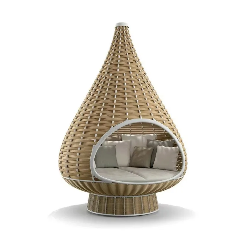 تصميم فاخر فريد من نوعه للحديقة من ألياف عش المنسوجة خفيفة الوزن ومقاومة للماء كرسي قائم خارجي 360 درجة من الألومنيوم #4